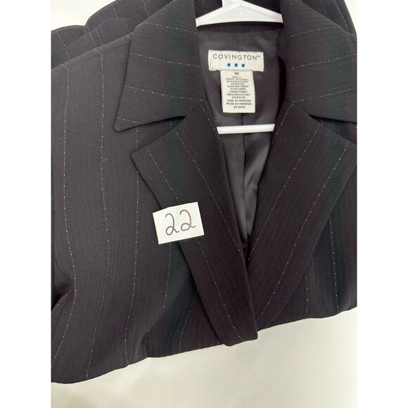 Covington Womens Blazer Size 10 Black Pink Pinstripe Button Up Suit Coat - Picture 11 of 11